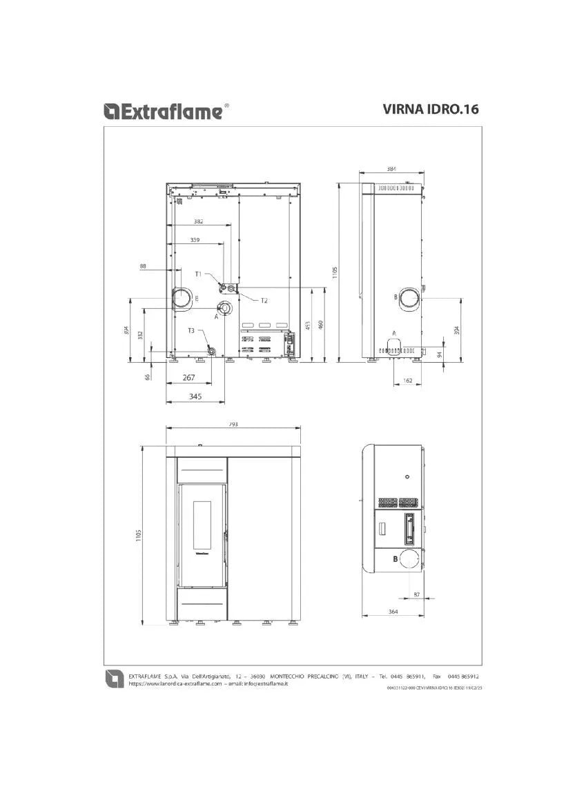 Sobă ermetică pe peleți Extraflame Nordica VIRNA IDRO.16 Slim, 14,5 kW, 416 m³ , tip centrala, ALBA