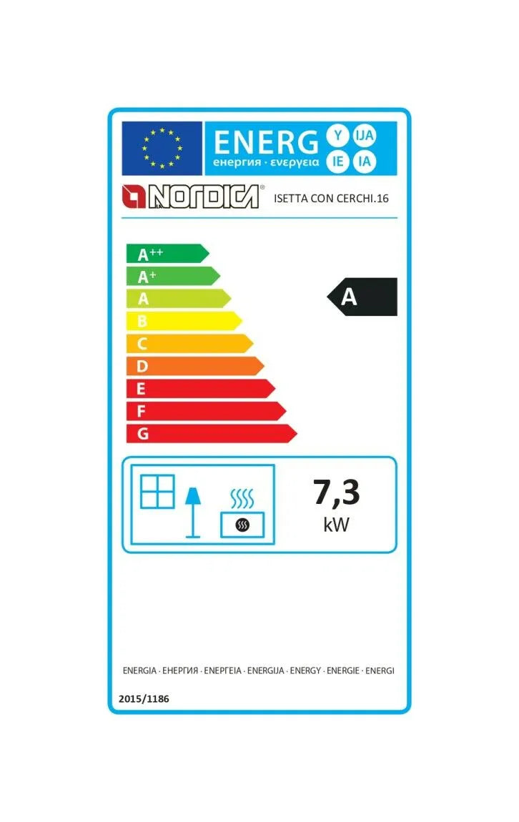 Sobă pe lemne Nordica ISETTA CON CERCHI.16 7,3 kW - 209 m³ încălzibil - fontă emailată neagră