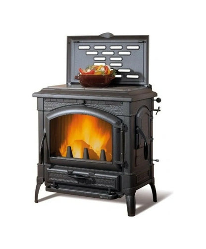 Sobă pe lemne Nordica ISOTTA CON CERCHI.16 11,9 kW - 341 m³ încălzibil - fontă emailată neagră