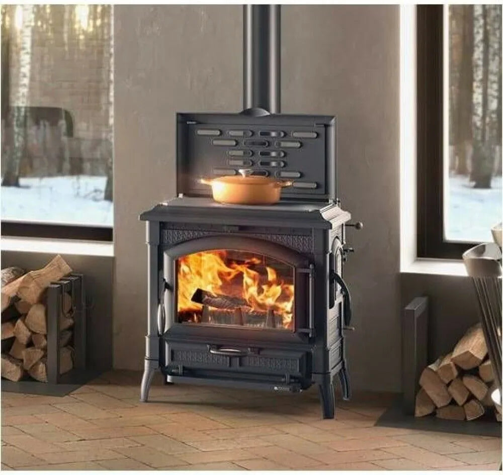 Sobă pe lemne Nordica ISOTTA CON CERCHI.16 11,9 kW - 341 m³ încălzibil - fontă emailată neagră