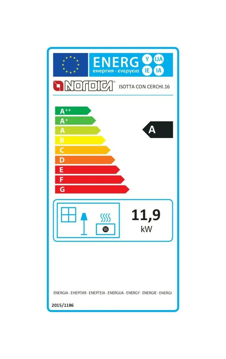 Sobă pe lemne Nordica ISOTTA CON CERCHI.16 11,9 kW - 341 m³ încălzibil - fontă emailată neagră