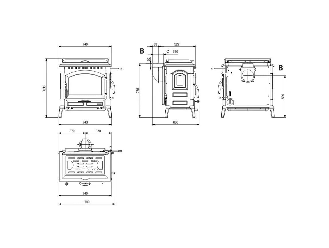 Sobă pe lemne Nordica ISOTTA CON CERCHI.16 11,9 kW - 341 m³ încălzibil - fontă emailată neagră