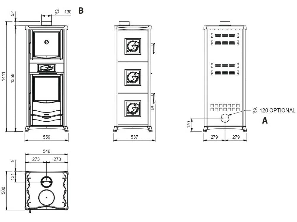 Nordica ROSSELLA PLUS FORNO 5.0 Sobă pe lemne cu cuptor 9,4 kW - 270 m³ - Liberty bordo