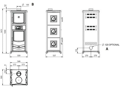 Nordica ROSSELLA PLUS FORNO 5.0 Sobă pe lemne cu cuptor 9,4 kW - 270 m³ - piatra