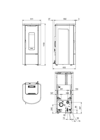 Termosemineu pe peleti, tip centrala, 14,2 kW, Rosanna Idro, La Nordica-Extraflame, culoarea Bronz