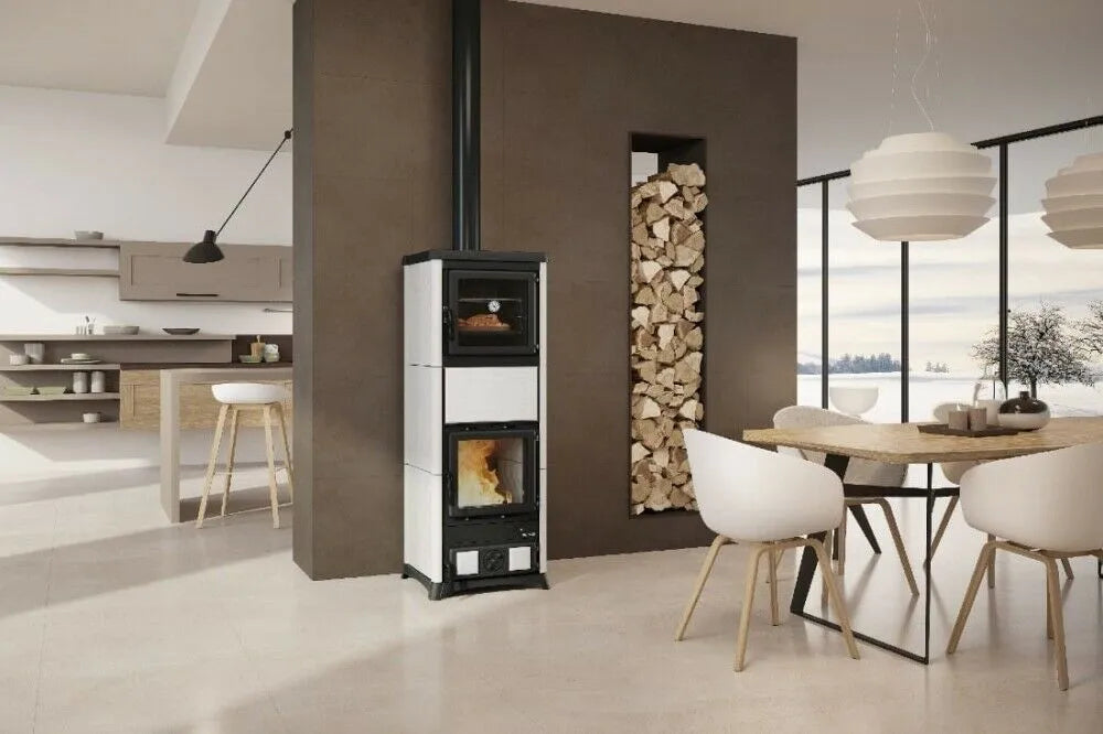 Nordica Nova Forno Prestige Sobă pe lemne cu cuptor, 11,8 kW - 388 m³ - alb mat