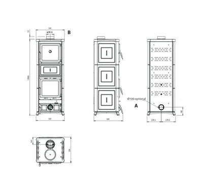Nordica Nova Forno Prestige Sobă pe lemne cu cuptor, 11,8 kW - 388 m³ - bordo