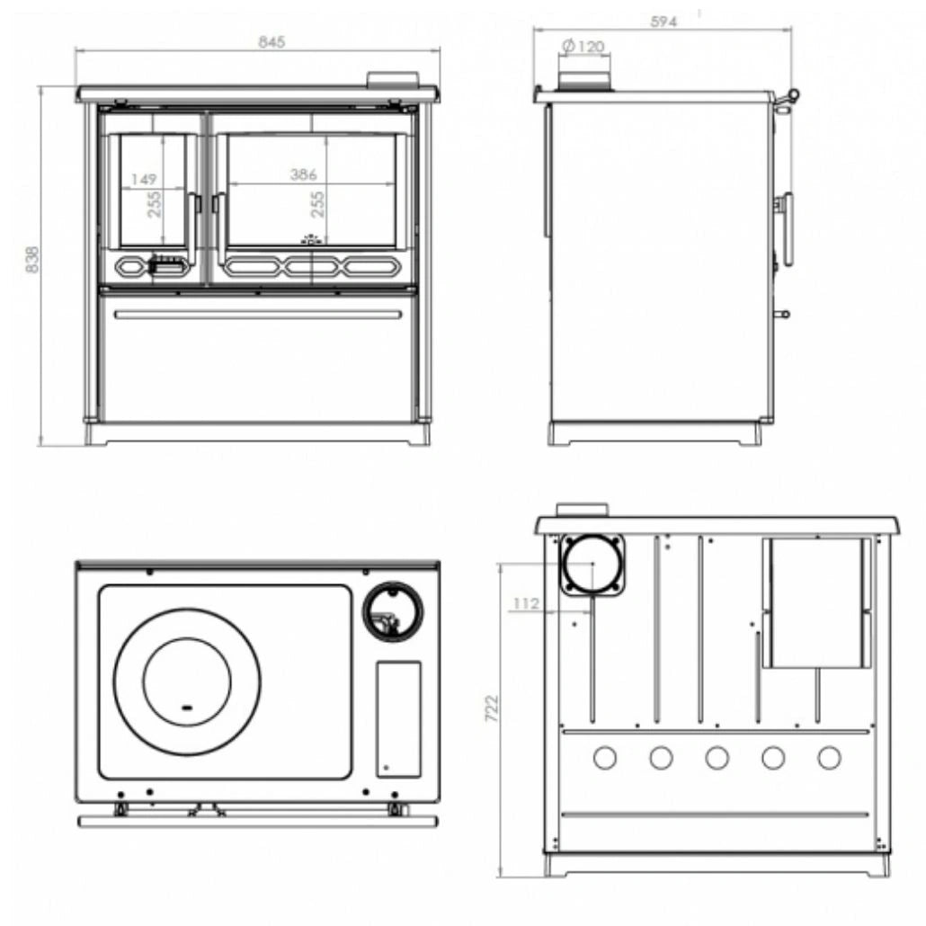 Slavonac N White 8kW Cast Iron Wood Cook Stove, Right Flue