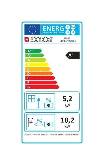 Sobă pe lemne tip centrala Nordica Sierra Prestige 15,4 kW - 442 m³ încălzibilă - antracit negru