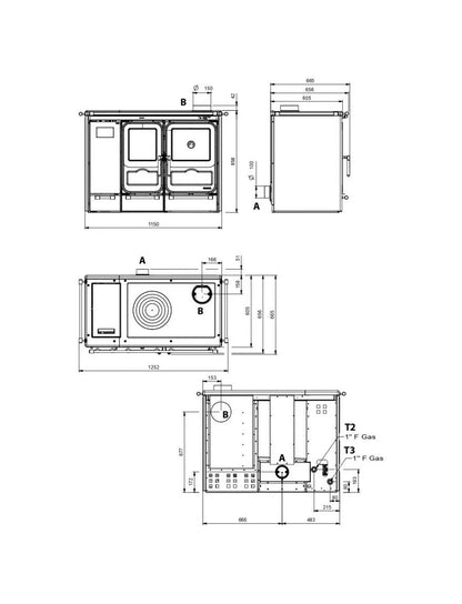 Sobă pe lemne tip centrala Nordica Sierra Prestige 15,4 kW - 442 m³ încălzibilă - antracit negru