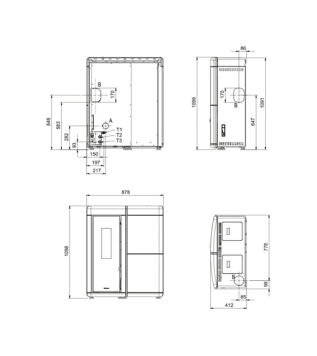 Sobă  centrala ermetică pe peleți  Slim, Extraflame nordica EVELYNE IDRO 2.0 Evolution 18 kw - 517 m³ - Taupe