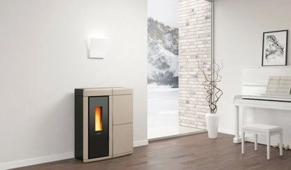 Sobă  centrala ermetică pe peleți  Slim, Extraflame nordica EVELYNE IDRO 2.0 Evolution 18 kw - 517 m³ - Taupe
