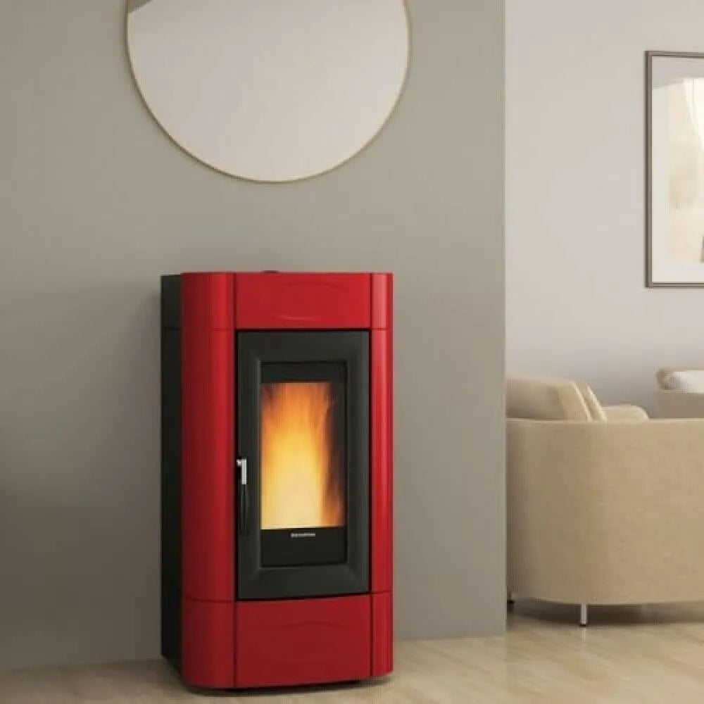 Sobă centrala pe peleți ventilată Extraflame nordica Isidora Idro H16 5.0 Evolution 18.9 kW - 542 m³ încălzibil - Bordeaux
