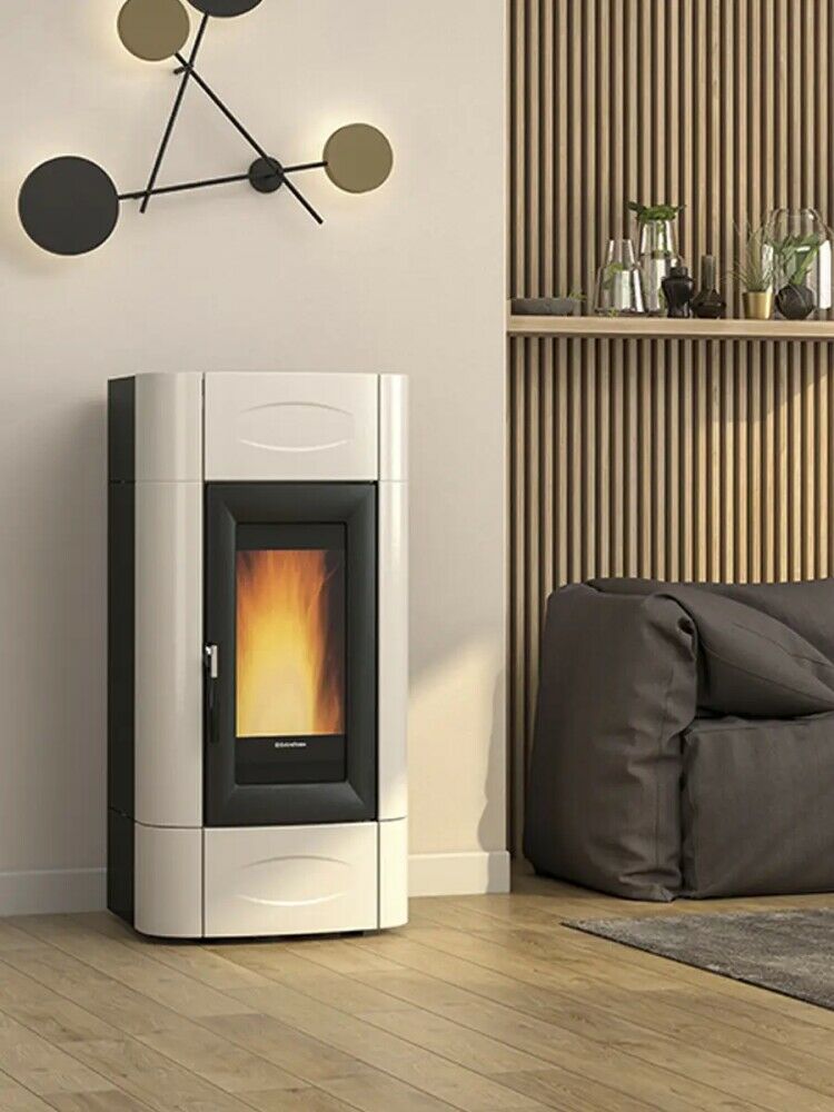 Sobă centrala pe peleți ventilată Extraflame nordica Isidora Idro H16 5.0 Evolution 18.9 kW - 542 m³ încălzibil - Alba