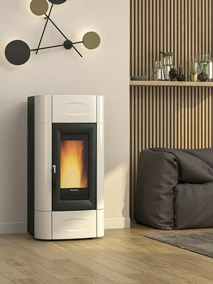 Sobă centrala pe peleți ventilată Extraflame nordica Isidora Idro H16 5.0 Evolution 18.9 kW - 542 m³ încălzibil - Alba