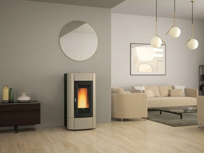 Sobă centrala pe peleți ventilată Extraflame nordica Isidora Idro H16 5.0 Evolution 18.9 kW - 542 m³ încălzibil - Taupe