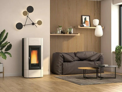 Sobă centrala pe peleți ventilată Extraflame nordica Isidora Idro H20 5..0 Evolution 23.1 kW - 663 m³ încălzibil - alba
