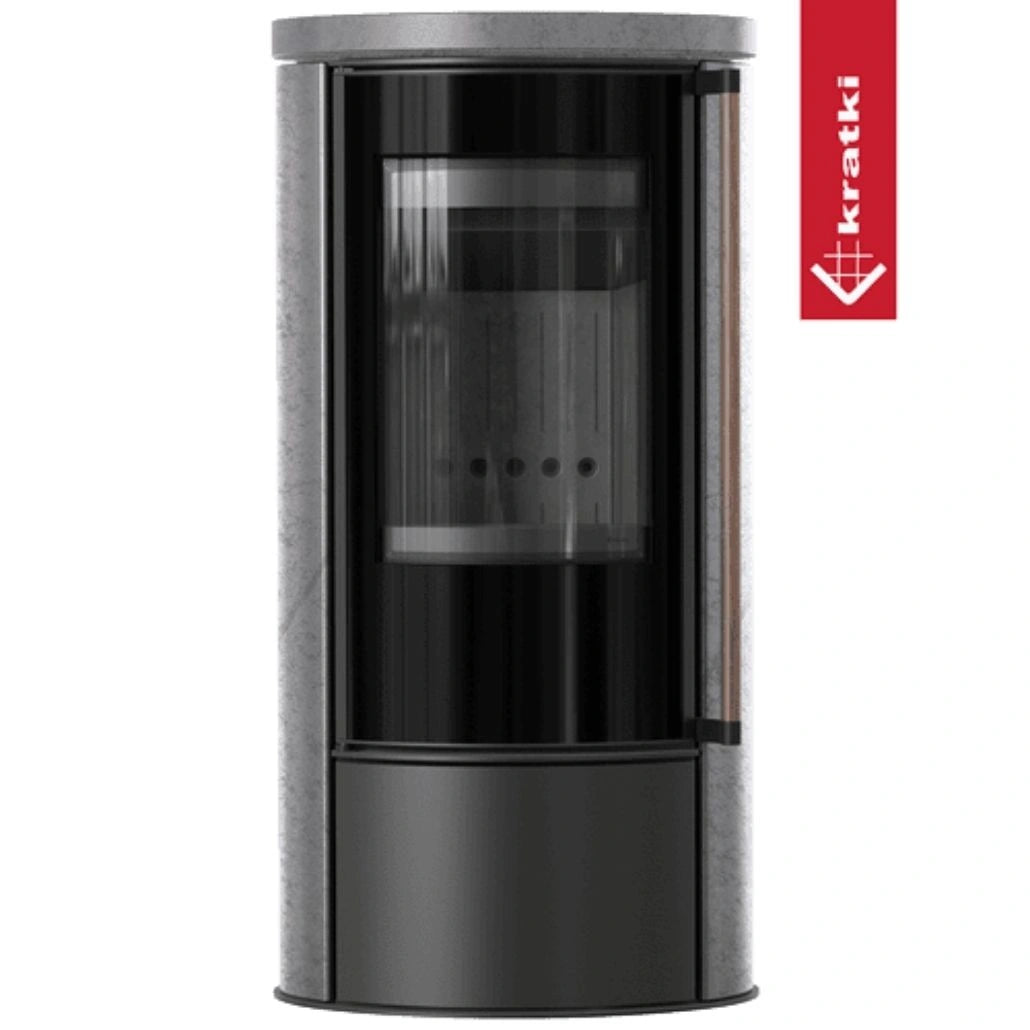 Soba Erik 5.5kW ceramica Grey Satin - maner lemn - samota neagra