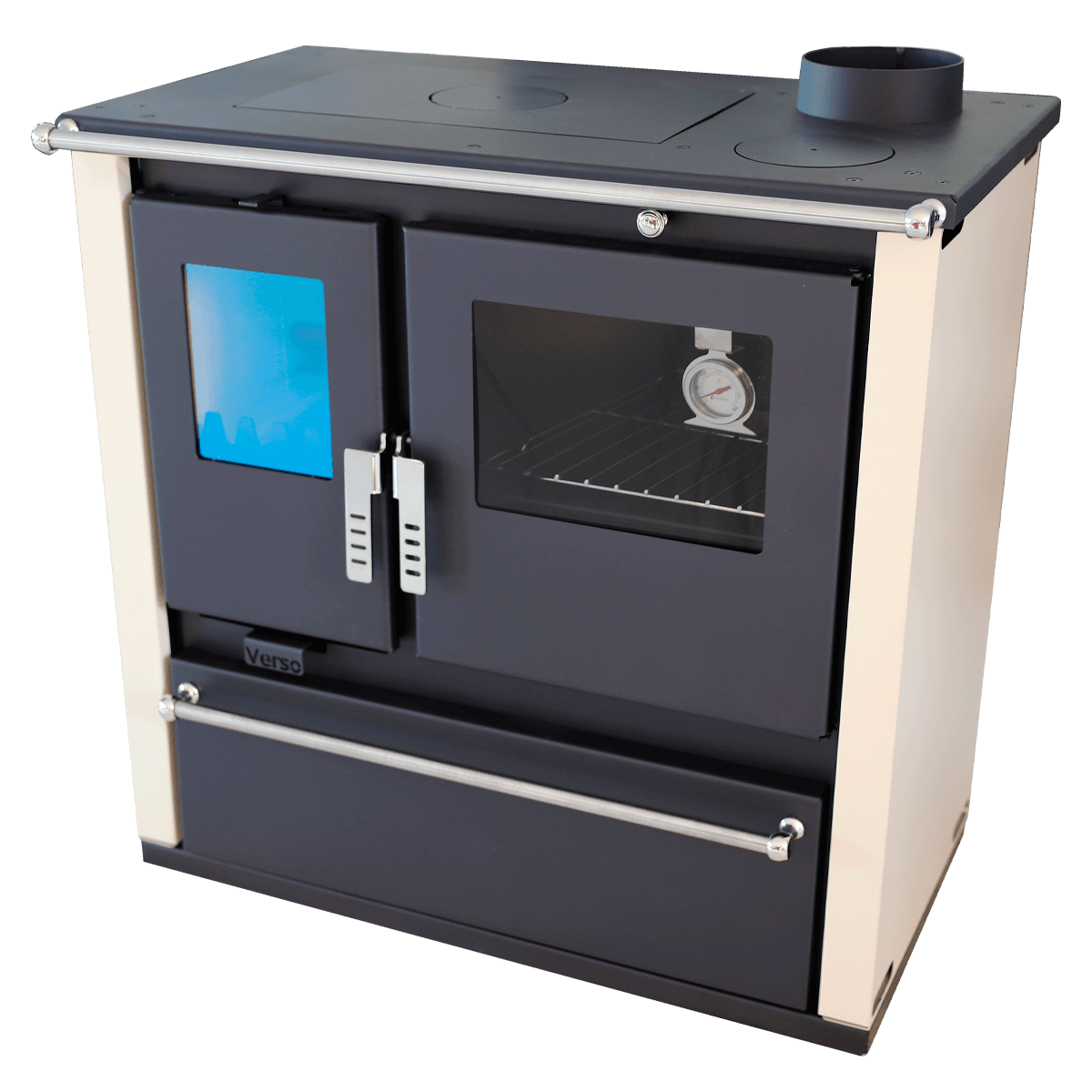 Sobă de gătit pe lemne Verso CS Plus Ceramic, 7,7 kW - Champagne