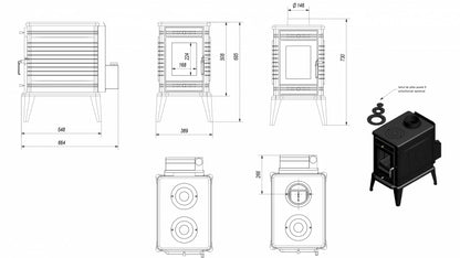 Soba K10 / 10-13kw cu Ventilator Turbo, plita gatit