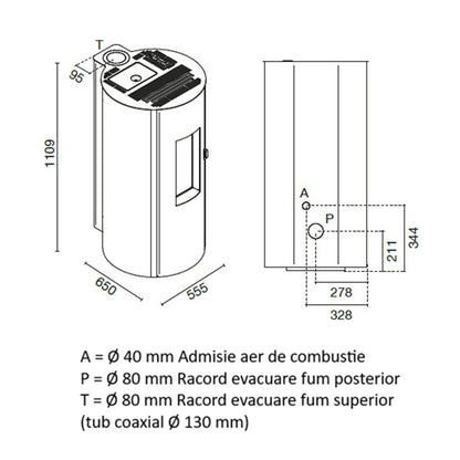 SOBA PELETI 3-9.1 KW - MANOLA ALB - Convectie Naturala