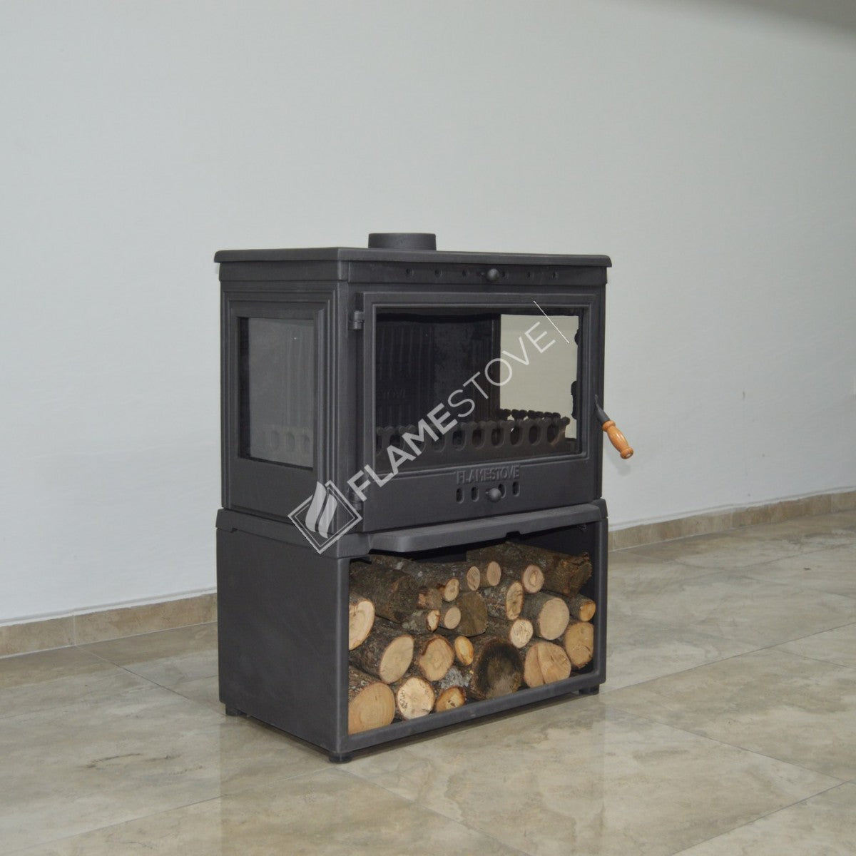 Soba Retro Lux cu Sertar Lemne FS-042ST - Design Elegant, 9 kW, Sticlă Schott Robax