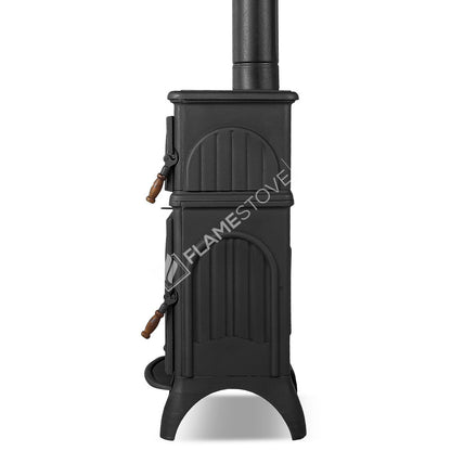Sobă de Fontă de Înaltă Rezistență FS-023 Modena cu Cuptor - Eficiență Energetică Ridicată, Sticlă Schott Robax, Mâner de Lemn, 10 kW