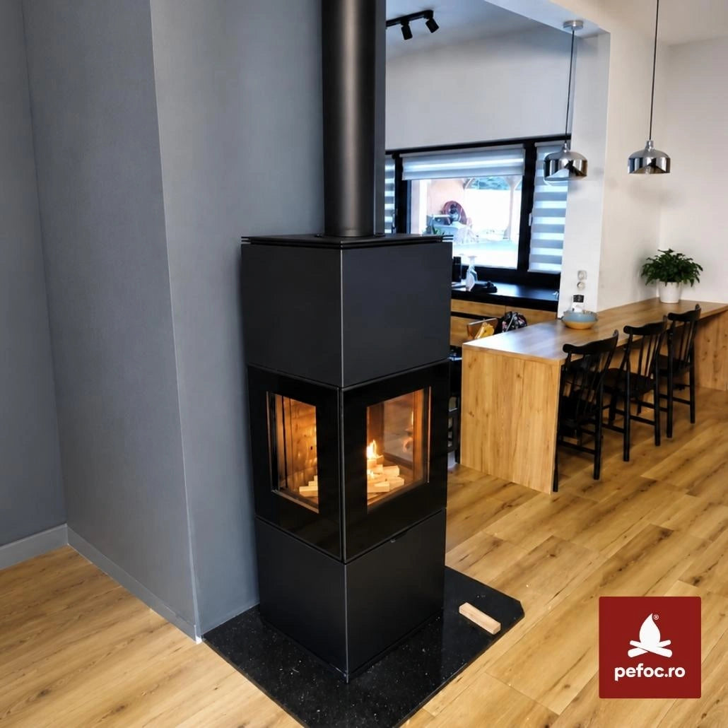 Soba Inga, 3 laturi de sticla, 8-11kW, 203 kg - Samota neagra