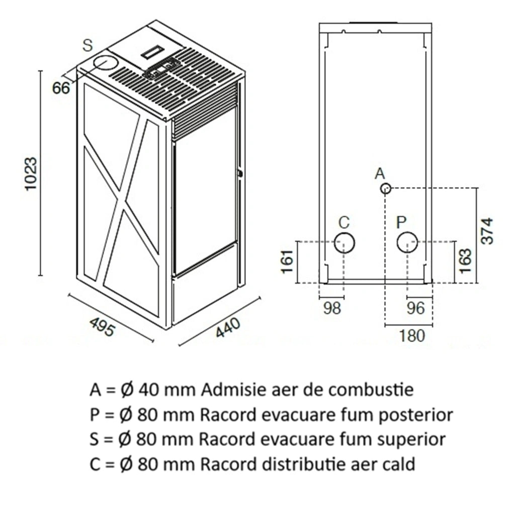 SOBA PELETI 4.4-11 KW - ADA PIATRA - 2 Ventilatoare