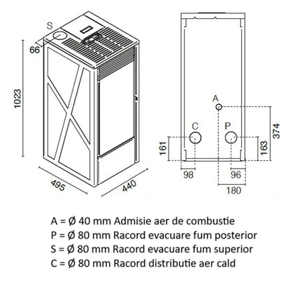 SOBA PELETI 4.4-11 KW - ADA PIATRA - 2 Ventilatoare