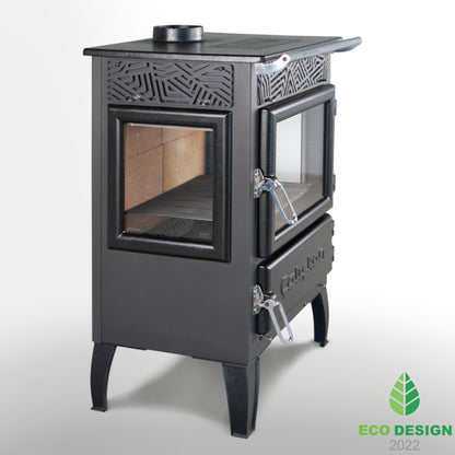 Soba pe colț 305-3D cu Putere de 12.5 kW și Sticlă Termorezistentă - Ideală pentru Încălzirea Locuinței