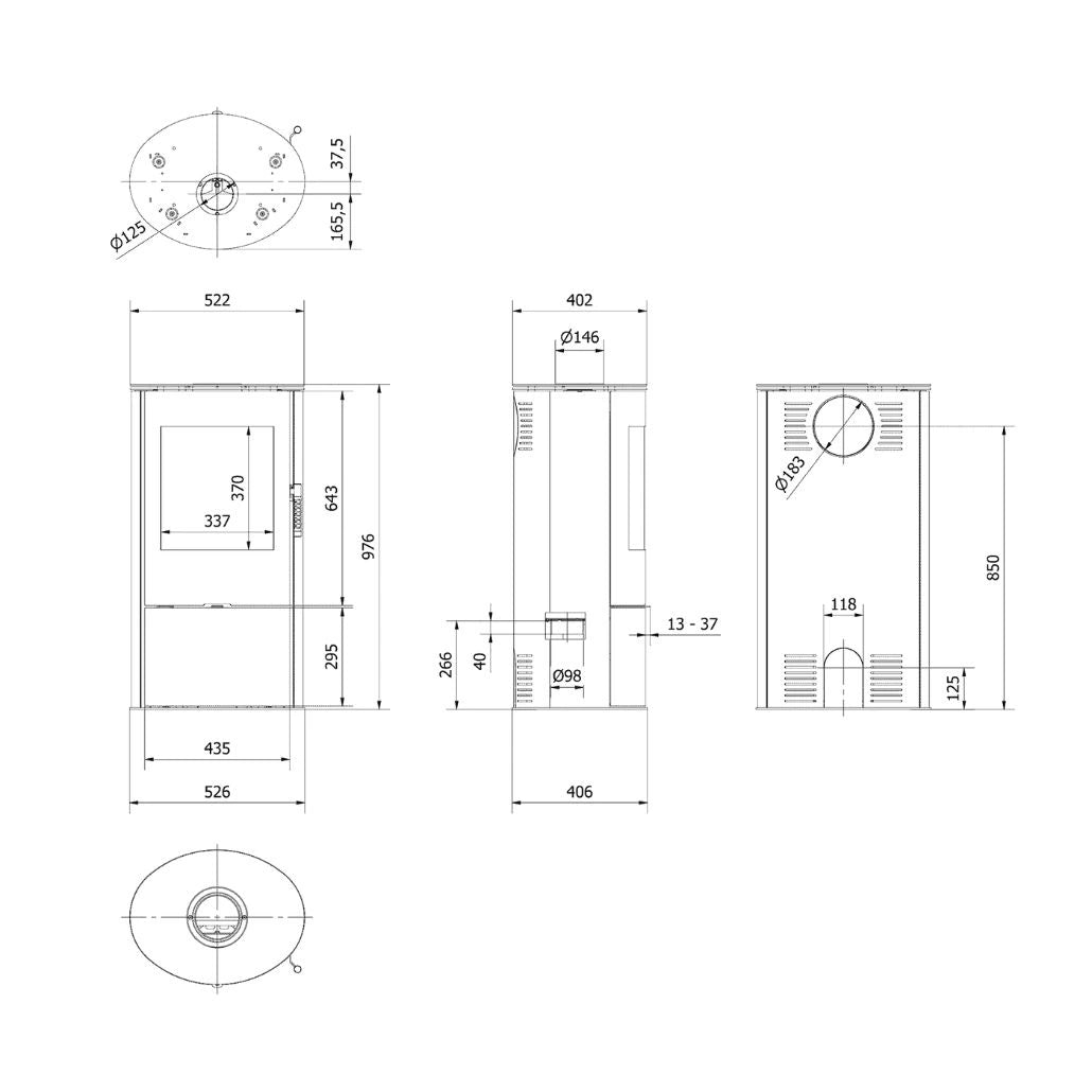 Soba Rollo 7 kW - samota neagra