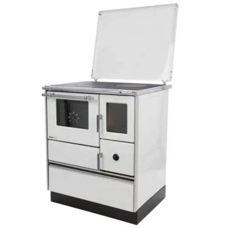 Soba tip semineu, Alfa-Plam, Dominant 70, plita/cuptor, otel negru/inox, 7 kW