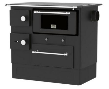 Soba cu plita racord stanga,pe lemn,incalzire locala, Alfa-Plam, regular 46 eco, plita, otel,negra, 8 kW