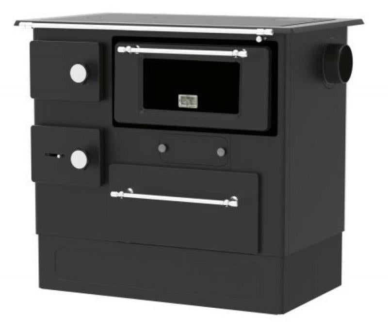 Soba cu plita racord dreapta,pe lemn,incalzire locala, Alfa-Plam, regular 46 eco, plita, otel,negra, 8 kW