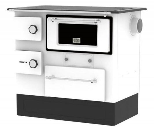 Soba cu plita racord dreapta,pe lemn,incalzire locala, Alfa-Plam, regular 46 eco, plita, otel,alba, 8 kW