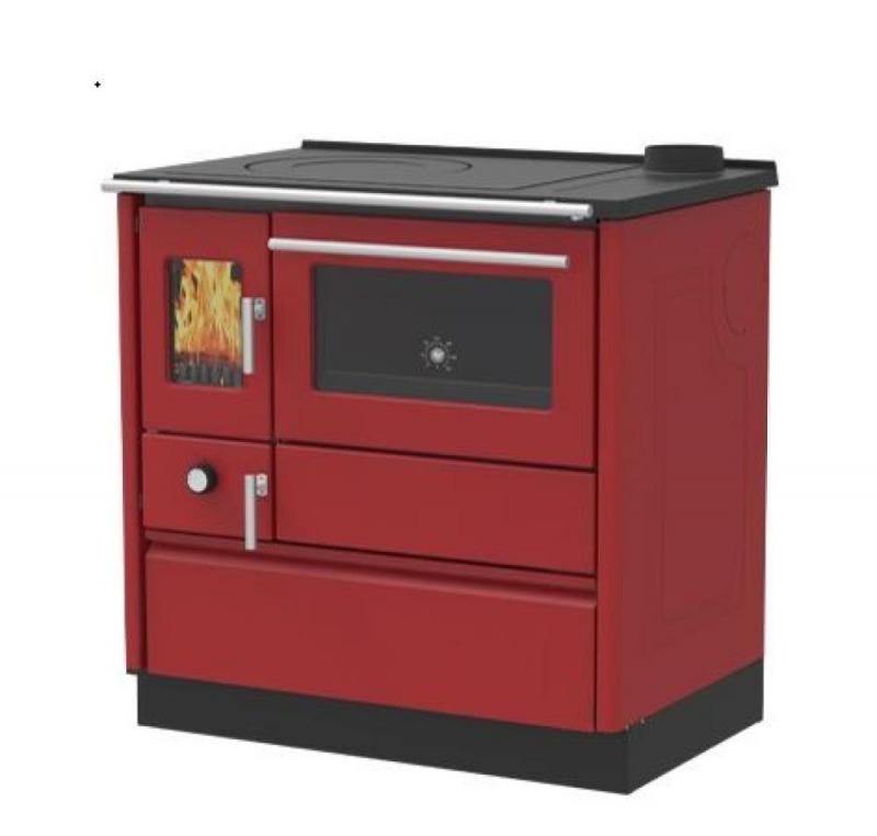 Soba cu plita racord stanga,pe lemn,incalzire locala, Alfa-Plam, alfa 85G, plita, otel,rosie, 8 kW