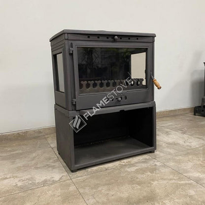 Soba Retro Lux cu Sertar Lemne FS-042ST - Design Elegant, 9 kW, Sticlă Schott Robax