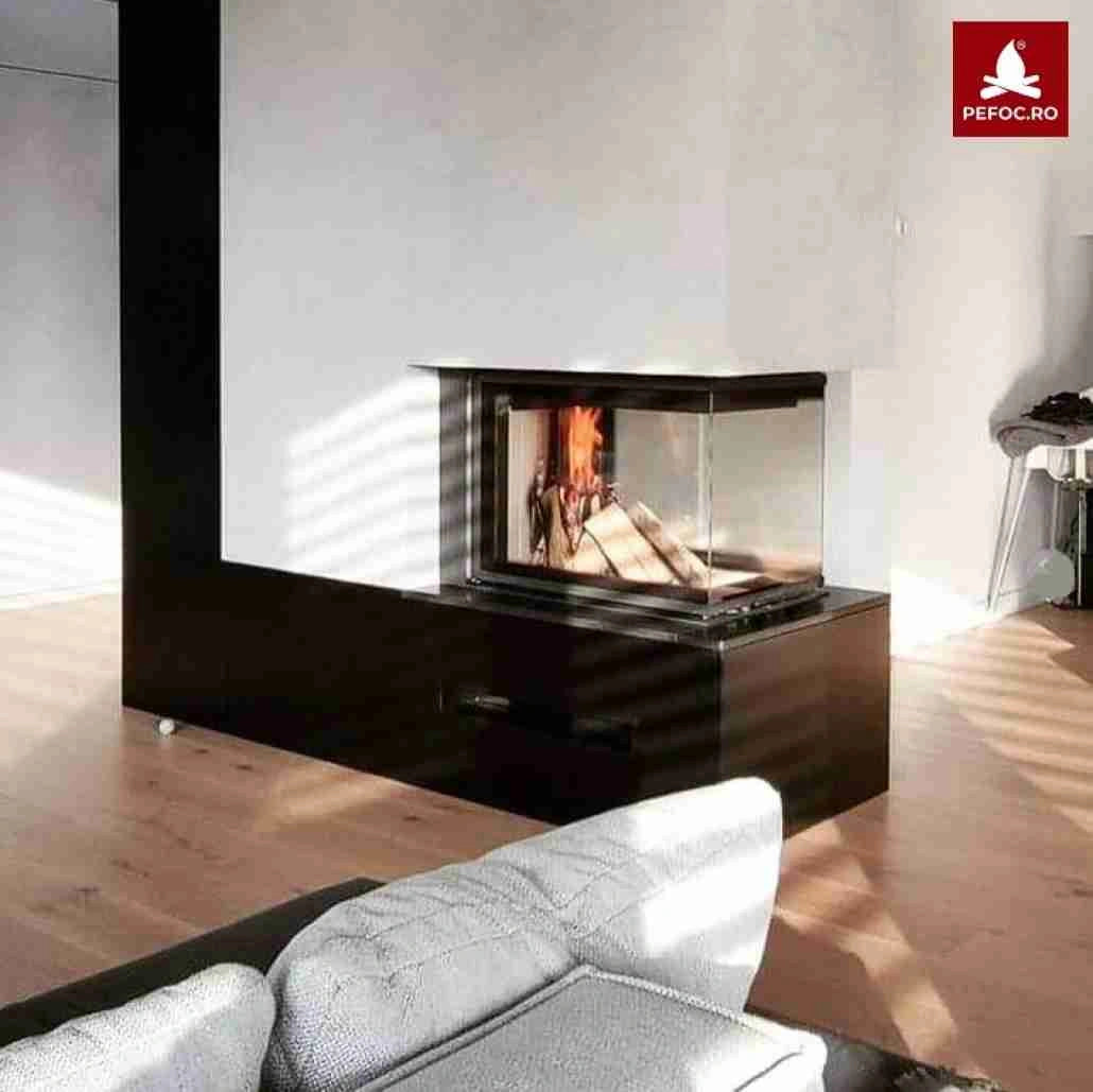 Focar semineu nbu 49 68 trei laturi sticla deschidere verticala