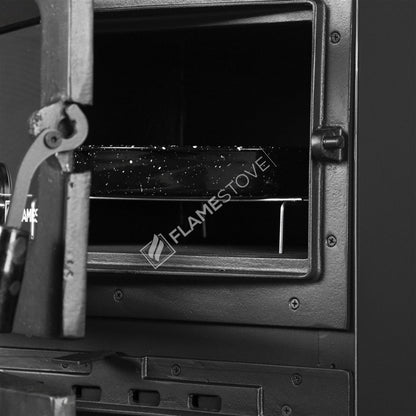 FS-204YK Lux: Soba cu Flacără de Aur, Arată Generozitatea și Eficiența Clasa A, 8 kW, 3 Geamuri Laterale, Sticlă Dublu Arsură