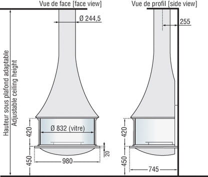 Șemineu suspendat JC Bordelet Zelia 908 wall-mounted