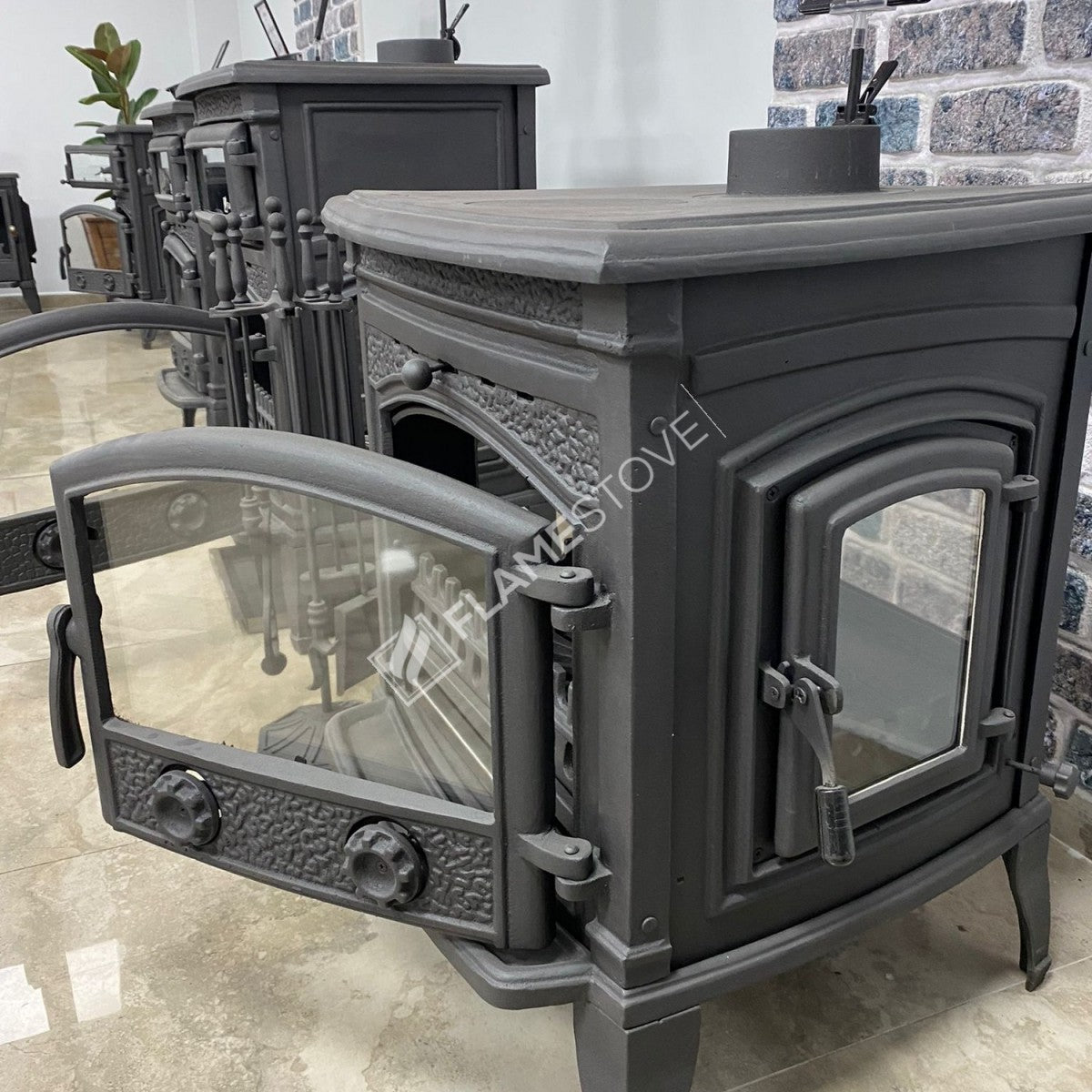 Sirius FS-015YK - Soba de Fontă Ultra 4 Fețe, 9 kW, Sticlă Schott Robax, Eco Design