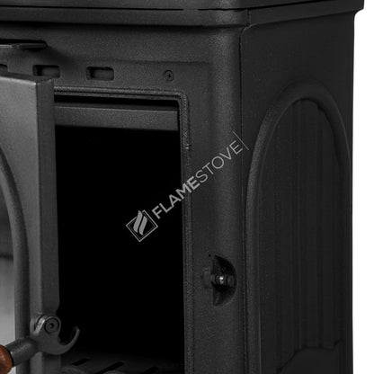 Sobă de Fontă de Înaltă Rezistență FS-023 Modena cu Cuptor - Eficiență Energetică Ridicată, Sticlă Schott Robax, Mâner de Lemn, 10 kW