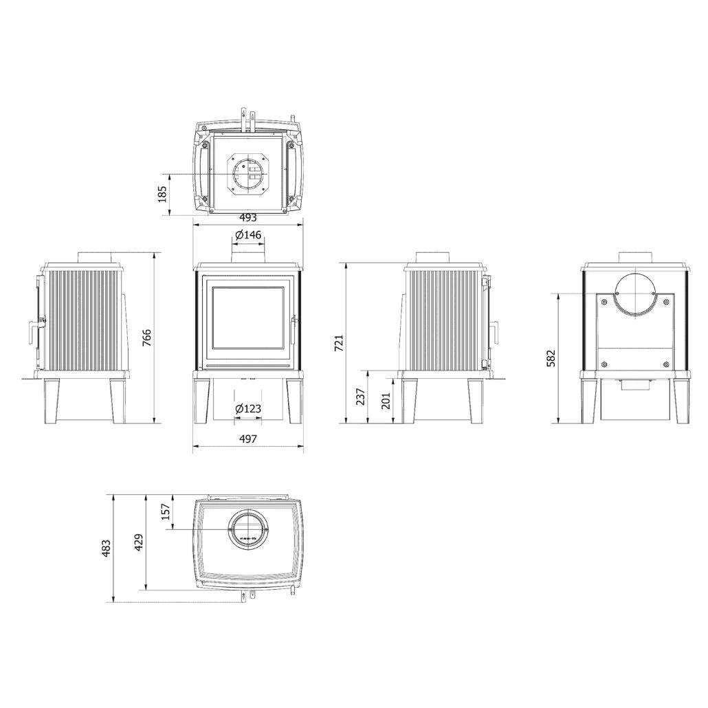 Soba K11 / 6-9KW cu picioare din lemn