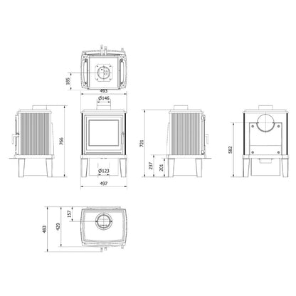 Soba K11 / 6-9KW cu picioare din lemn