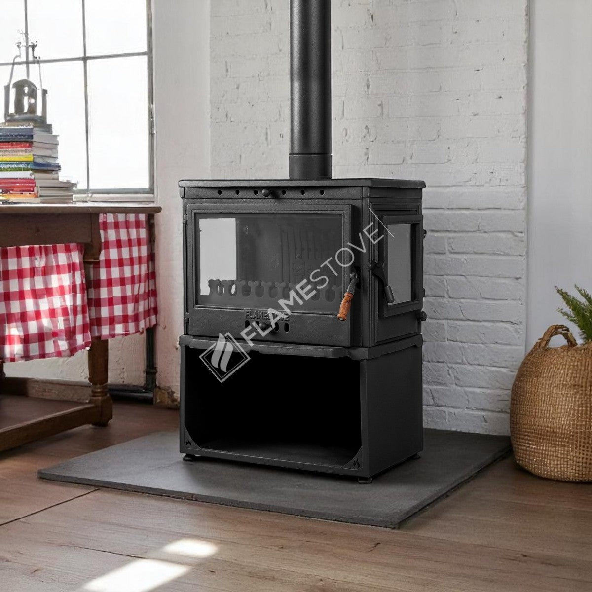 Soba Lux Tbsp Retro Style FS-042YKST - 10 kW, Döküm, Schott Robax Cam, Yüksek Verimli Odun ve Kömür Sobası
