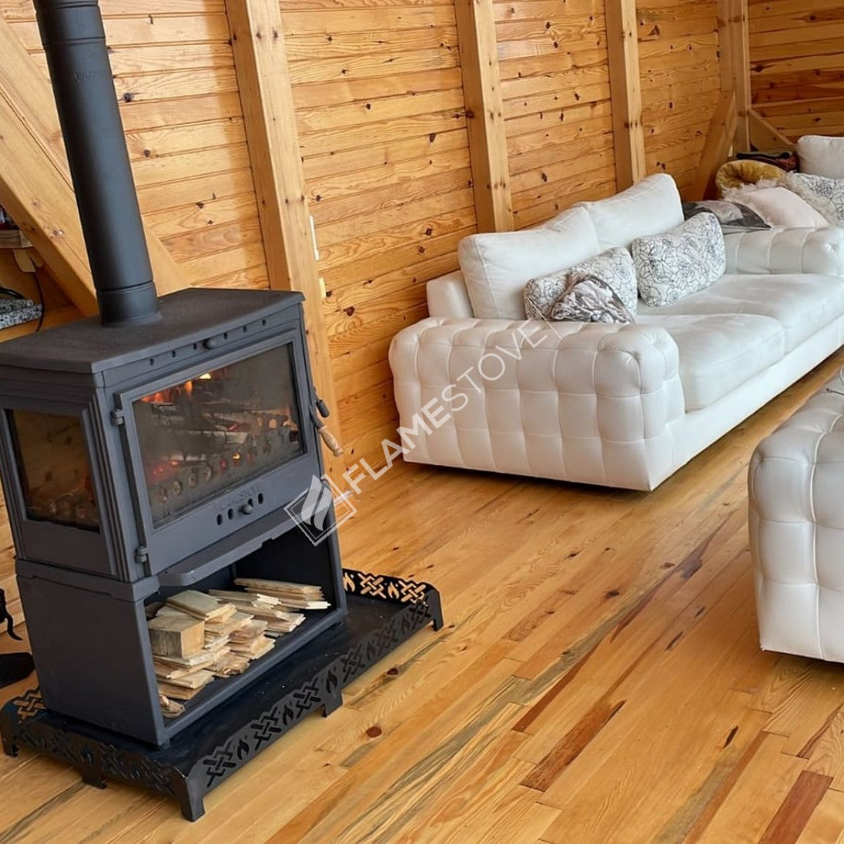 Soba Retro Lux cu Sertar Lemne FS-042ST - Design Elegant, 9 kW, Sticlă Schott Robax