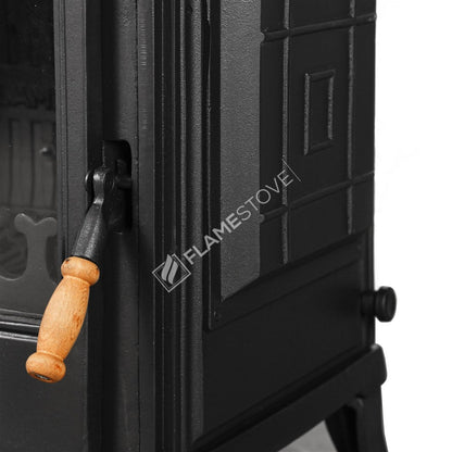 Sobă clasică FS-041 Retro din fontă, cu eficiență ridicată pentru lemne și cărbuni, sticlă Schott Robax, sistem de aer balansat posterior, 10 kW