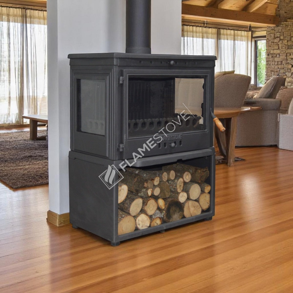 Soba Retro Lux cu Sertar Lemne FS-042ST - Design Elegant, 9 kW, Sticlă Schott Robax