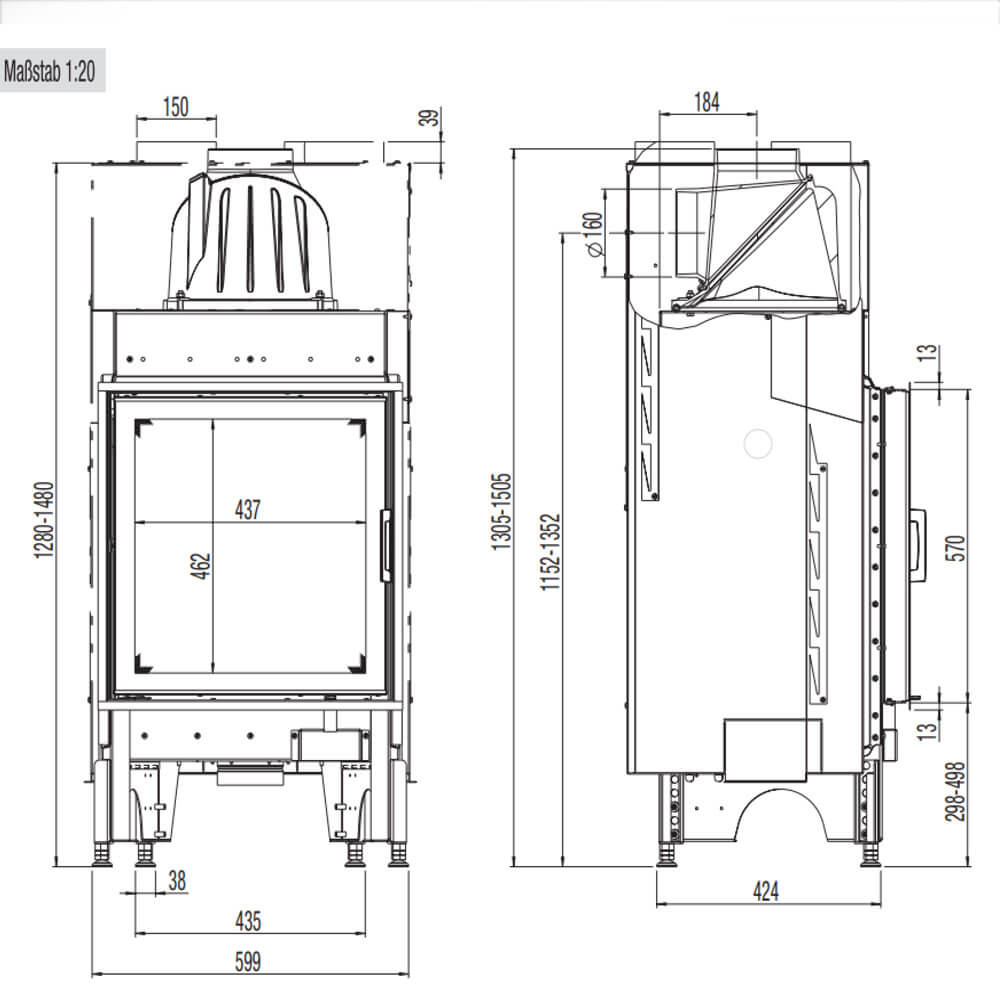 Focar semineu Austroflam 55×57 K